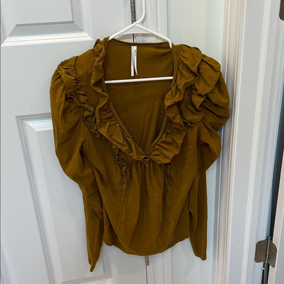 Anthropologie Tops - Anthropologie Ruffled V-Neck Blouse in Mustard